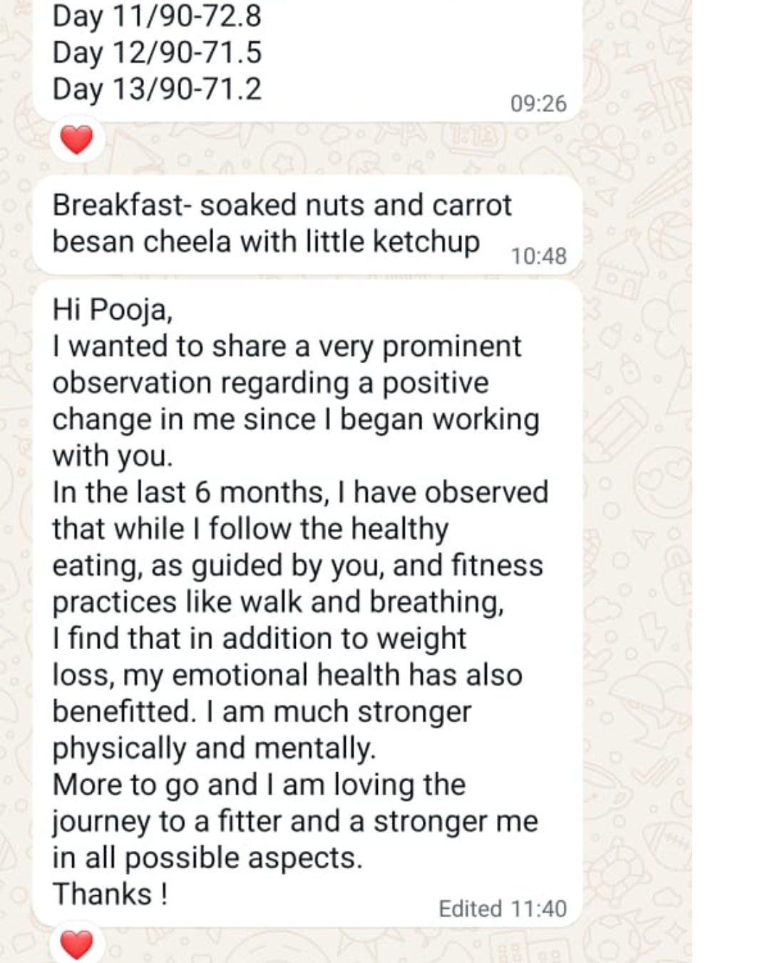 Client testimonial — physical and emotional health improvement